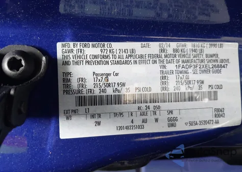 2014 Ford Focus Se z USA, uszkodzony, nr VIN 1FADP3F2XEL268847